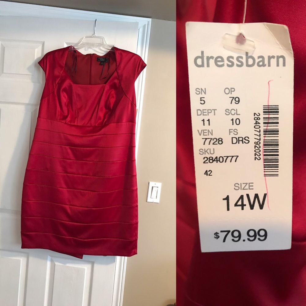 NWT DressBarn Plus Red Satin Cocktail Dress (14W)